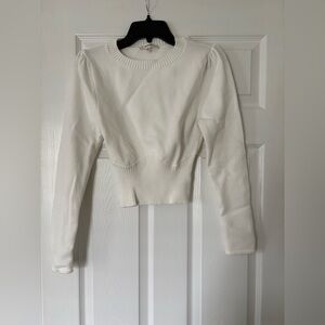 Lalavon White Long Sleeve Cropped Sweater